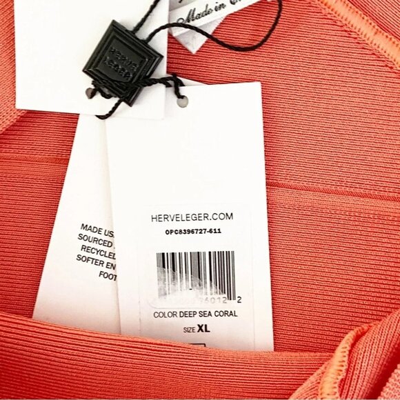 NWT Herve Leger One Shoulder Mini Bandage Dress in Deep Sea Coral  Size XL - Picture 6 of 7